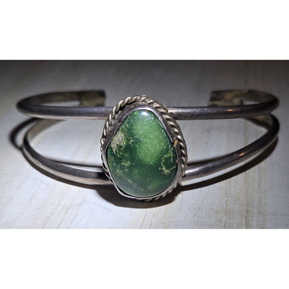 VTG handmade old pawn Navajo Sterling Silver Green Turquoise Cuff Bracelet